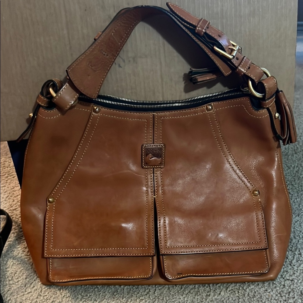 Dooney & Bourke Brown Leather Shoulder Bag with Slouchy Silhouette